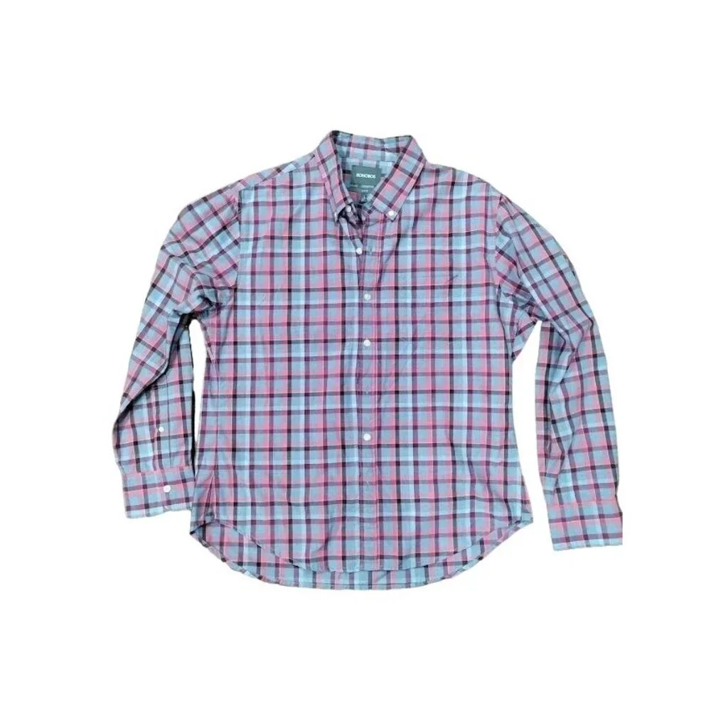 Bonobos Plaid Slim Fit Long Sleeve Button Down Shirt Blue/Pink Men's L Short - Picture 2 of 10